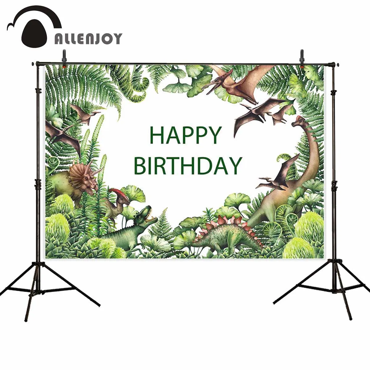 

Allenjoy backgrounds for photography studio watercolor dinosaur green prehistoric plant hand painted backdrop jurassic photocall