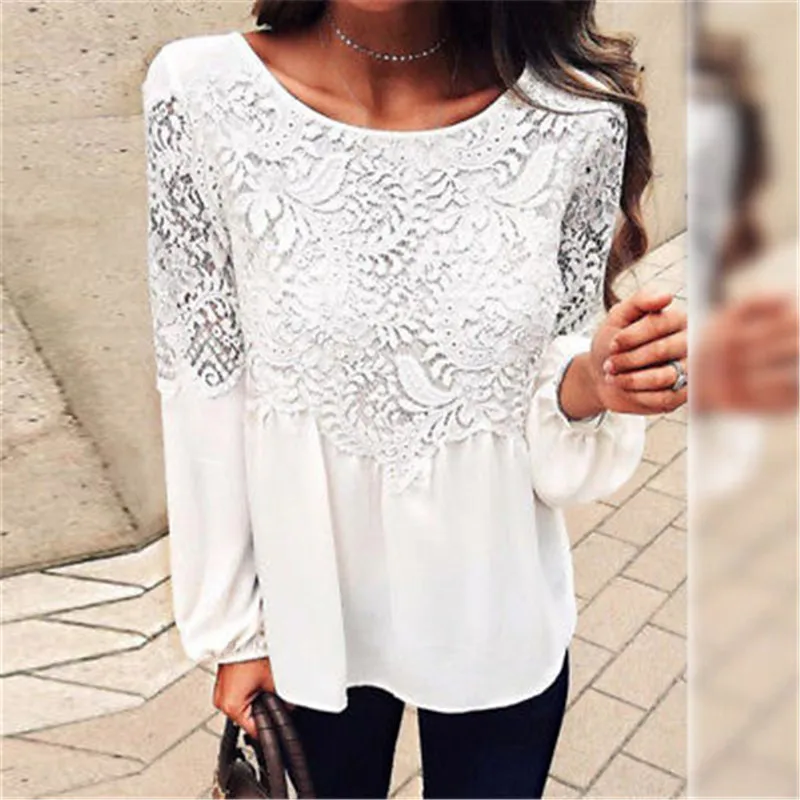 Fashion Women Summer Loose Casual Chiffon Lace Flower Patchwork Round Neck Long Sleeve Solid Shirt Tops Blouse Brief Custume New
Fashion Women Summer Loose Casual Chiffon Lace Flower Patchwork Round Neck Long Sleeve Solid Shirt Tops Blouse Brief Custume New