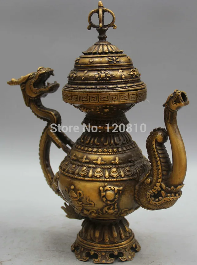 12" Chinese palace Copper dragon handle 8 Auspicious Symbol Wine Tea Pot Flagon statue
12" Chinese palace Copper dragon handle 8 Auspicious Symbol Wine Tea Pot Flagon statue
