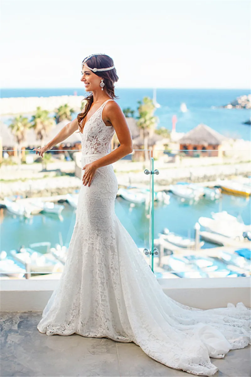 Fashion Bohemian bride long beach Wedding dress sleeveless vestidos de noiva lace tulle court train custom made bridal gowns
Fashion Bohemian bride long beach Wedding dress sleeveless vestidos de noiva lace tulle court train custom made bridal gowns