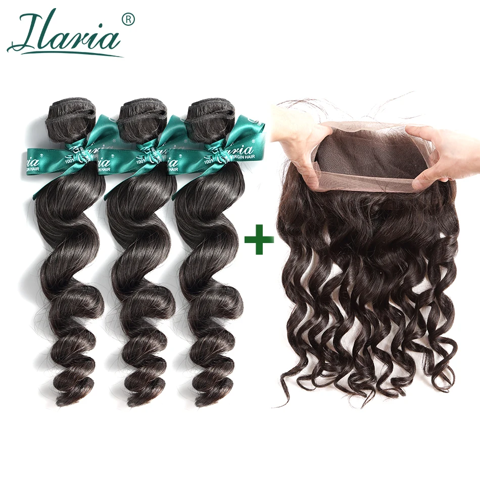 

ILARIA HAIR Brazilian Human Hair 360 Lace Frontal With Bundles Loose Wave Grade 7A Remy Virgin Hair 3 Bundles With Top Closure