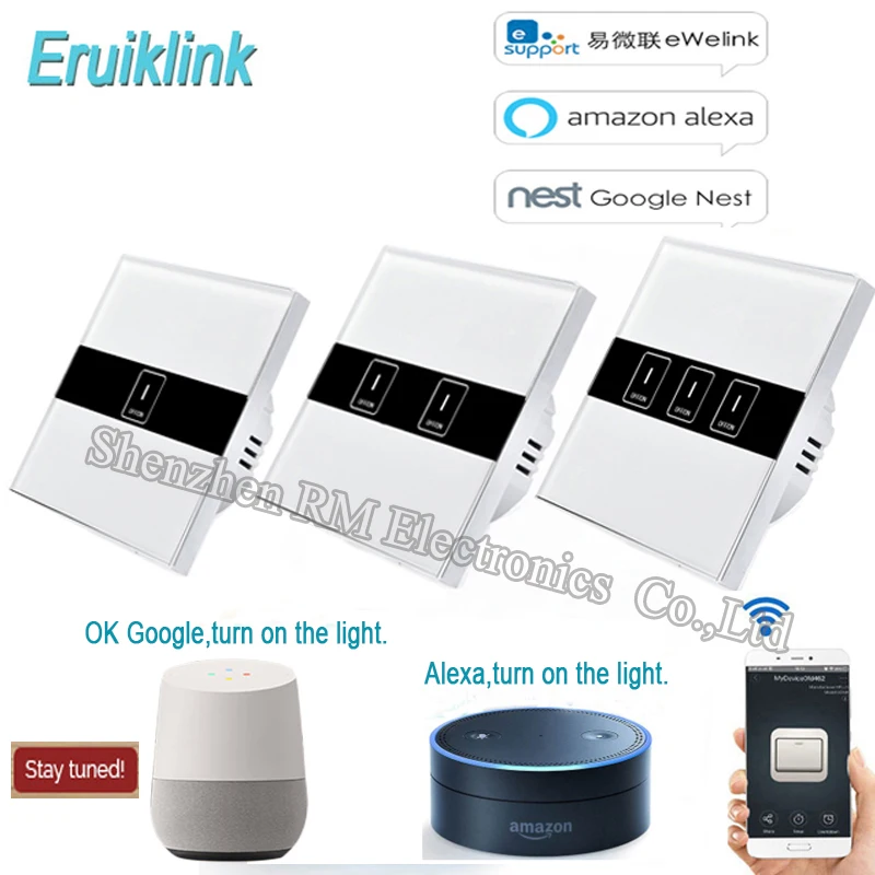 Eruiklink EU Standard 1/2/3 Gang Wifi Control Switch via Ewelink APP, Wireless Control Light Touch Wall Switch for Smart Home
Eruiklink EU Standard 1/2/3 Gang Wifi Control Switch via Ewelink APP, Wireless Control Light Touch Wall Switch for Smart Home