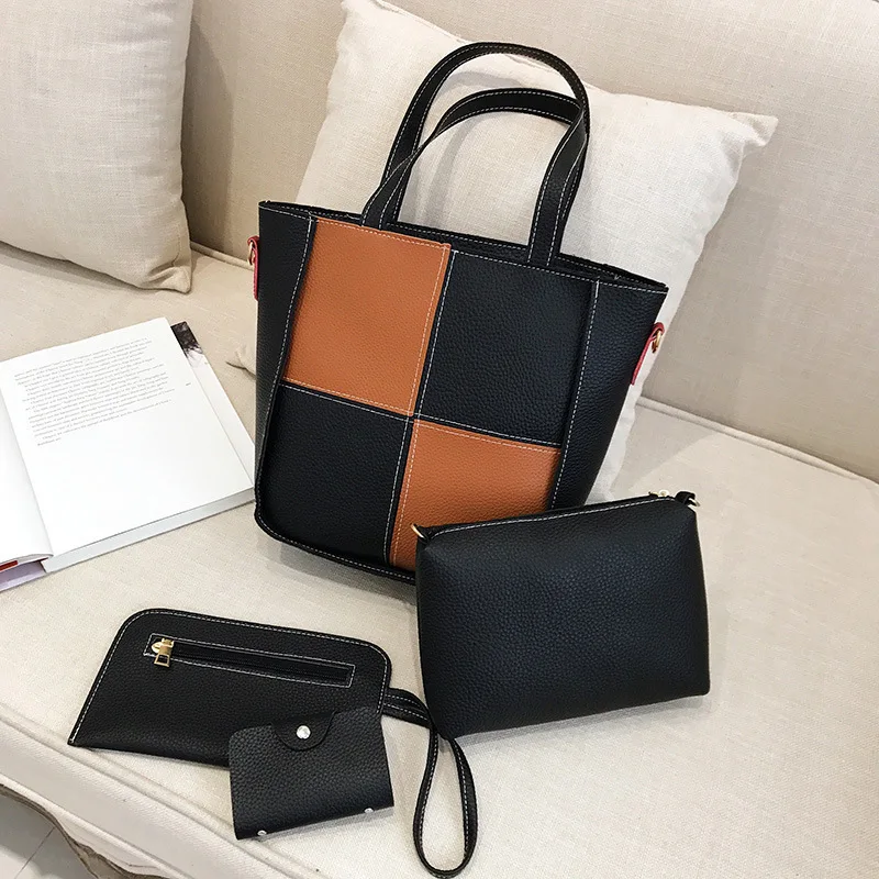 New fashion contrast stitching large handbag shoulder diagonal women's four-piece set of sub-mother bag
New fashion contrast stitching large handbag shoulder diagonal women's four-piece set of sub-mother bag