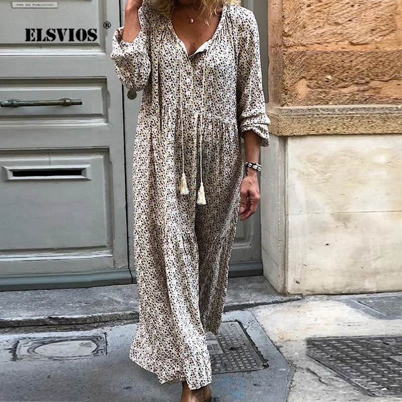 ELSVIOS Boho Floral Print Long Women Dress Summer V-neck Long Sleeve Loose Party Dress Vintage Sexy Beach Dresses S-5XL Vestidos
ELSVIOS Boho Floral Print Long Women Dress Summer V-neck Long Sleeve Loose Party Dress Vintage Sexy Beach Dresses S-5XL Vestidos