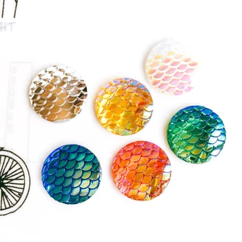 

20mm 25mm Resin Cabochons Round Fish Scales Cameo Flat Back Cabochon Supplies for Jewelry Finding 10pcs