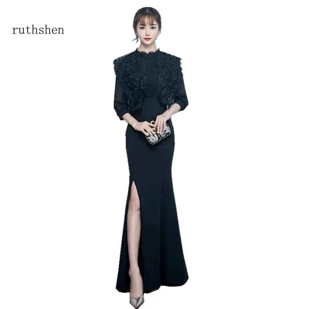 ruthshen Baby Long Prom Dress 2018 Cap Sleeves Lace Mermaid Sexy Slit Evening Gonws Elegant Women Special Occasions Dresses | Свадьбы и