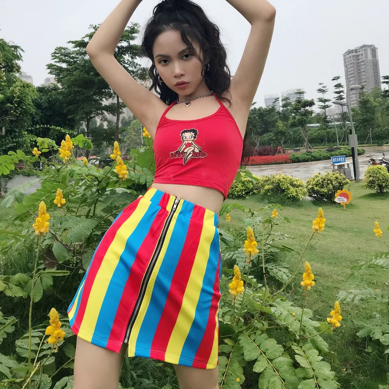 Zipper High Waist Mini Skirt Women Harajuku Vintage ins Hot Rainbow Color Striped Fashion Short Skirts Summer Tumblr Streetwear
Zipper High Waist Mini Skirt Women Harajuku Vintage ins Hot Rainbow Color Striped Fashion Short Skirts Summer Tumblr Streetwear