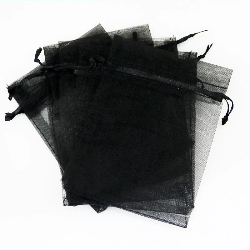 Фото BEAUCHAMP 20PCS Organza Bags Sheer Gauze Drawstring Jewelry Gift Bag Black Color Party Wedding Little Satin Pouches packaging | Украшения и