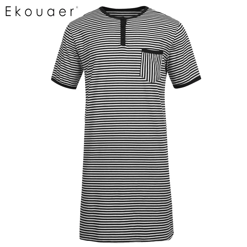 

Ekouaer Men Cotton Sleepwear Top Raglan Sleeve Nightshirt Patchwork Long Lightweight Half Button Loose Pajama Casual Sleep Tops