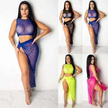 2PCS/SET Women Ladies See-through Mesh Sheer Bikini Cover Up Bathing Suit Lace Crochet Swimwear Beach Silt Split Skirt New
2PCS/SET Women Ladies See-through Mesh Sheer Bikini Cover Up Bathing Suit Lace Crochet Swimwear Beach Silt Split Skirt New