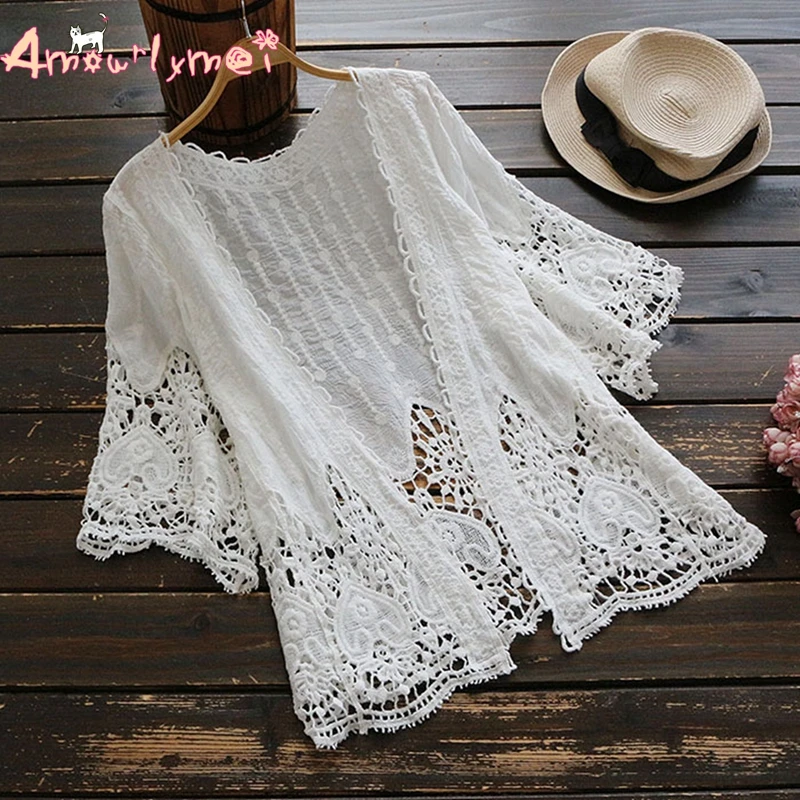 Amourlymei 2018 Summer New Women Solid Casual Loose V-neck Half Sleeve Hollow Out Lace Cardigan Tops Blouse Mori Girl Blusas
Amourlymei 2018 Summer New Women Solid Casual Loose V-neck Half Sleeve Hollow Out Lace Cardigan Tops Blouse Mori Girl Blusas