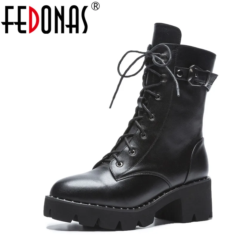 FEDONAS New Women Ankle Boots Genuine Leather Autumn Winter Warm High Heels Shoes Woman Round Toe Cross-tied Motorcycle Boots
FEDONAS New Women Ankle Boots Genuine Leather Autumn Winter Warm High Heels Shoes Woman Round Toe Cross-tied Motorcycle Boots