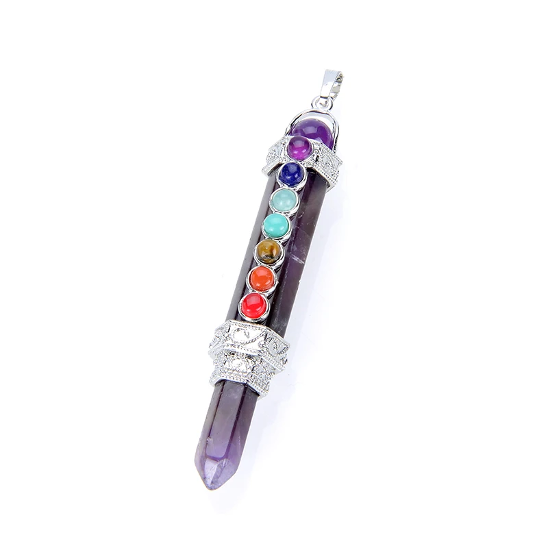 

New Silver Plated Natural Rock Crystal Amethysts Red Stone dowsing Pendulum Reiki Healing 7 Chakra Beads Pencil Point Pendants