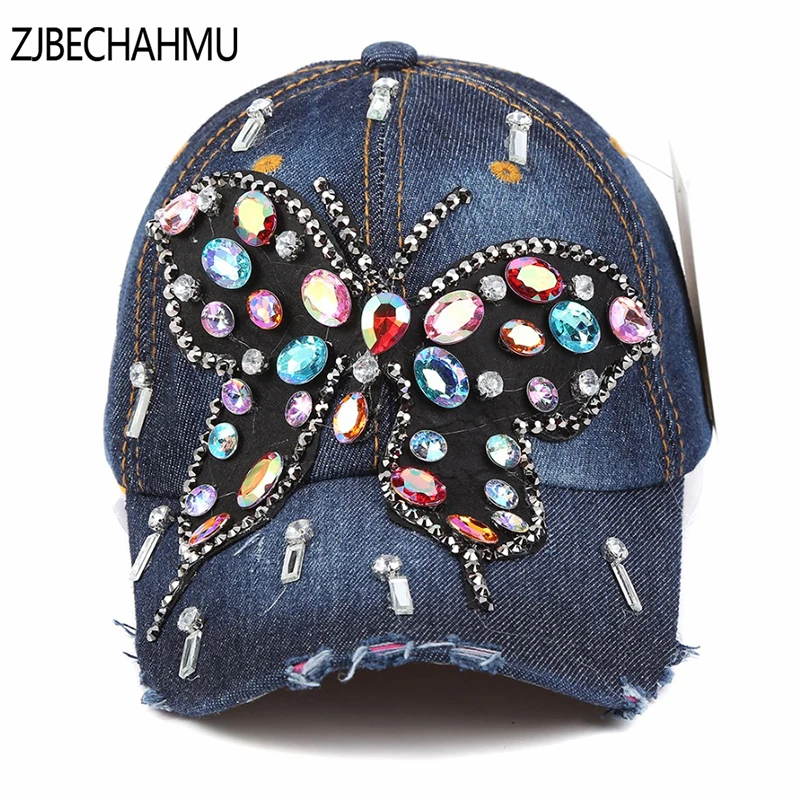 2017 NEW Baseball Cap Women Full Crystal Colorful Big Butterfly Hat Denim Bling Rhinestone Snapback Cap Casquette Summer Hat
2017 NEW Baseball Cap Women Full Crystal Colorful Big Butterfly Hat Denim Bling Rhinestone Snapback Cap Casquette Summer Hat