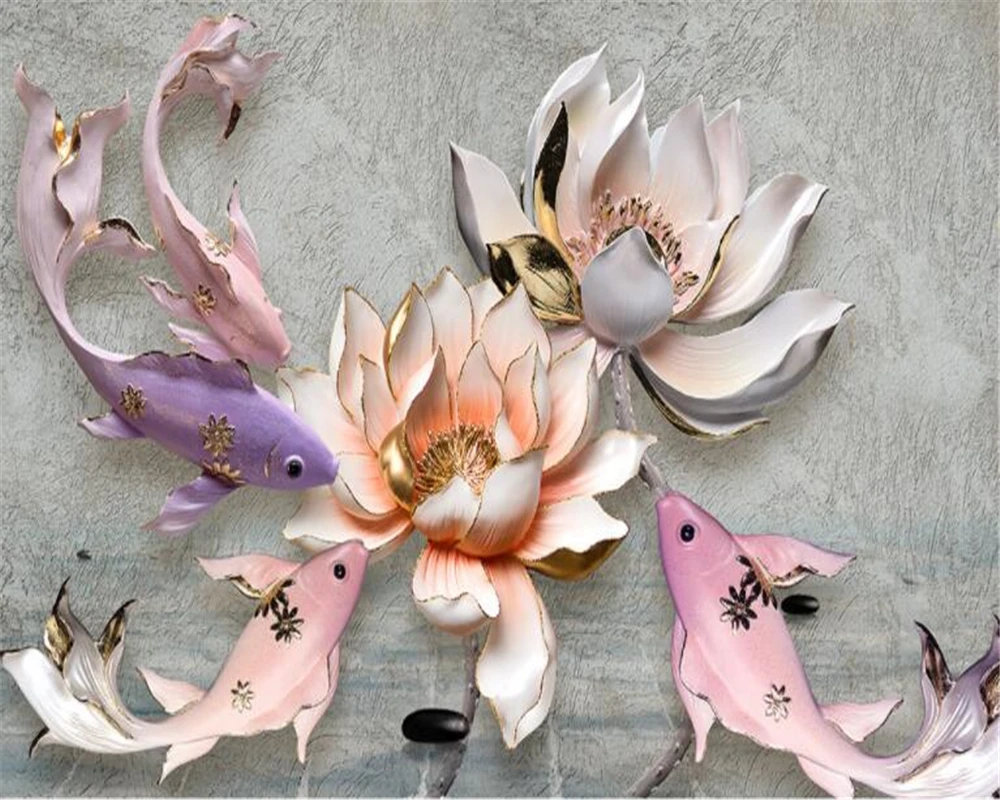 high quality 3D wallpaper Embossed lotus fish retro fresh living room sofa TV wall photo wallpaper wall mural sticker Beibehang
high quality 3D wallpaper Embossed lotus fish retro fresh living room sofa TV wall photo wallpaper wall mural sticker Beibehang
