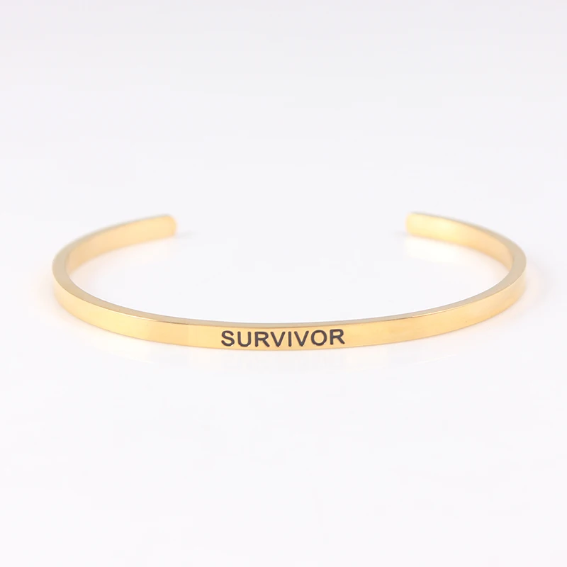 SURVIVOR" Mantra Bracelet Stainless Steel Bar Engraved Positive Inspirational Quote Cuff Bracelet Bangle For Women Men
SURVIVOR" Mantra Bracelet Stainless Steel Bar Engraved Positive Inspirational Quote Cuff Bracelet Bangle For Women Men