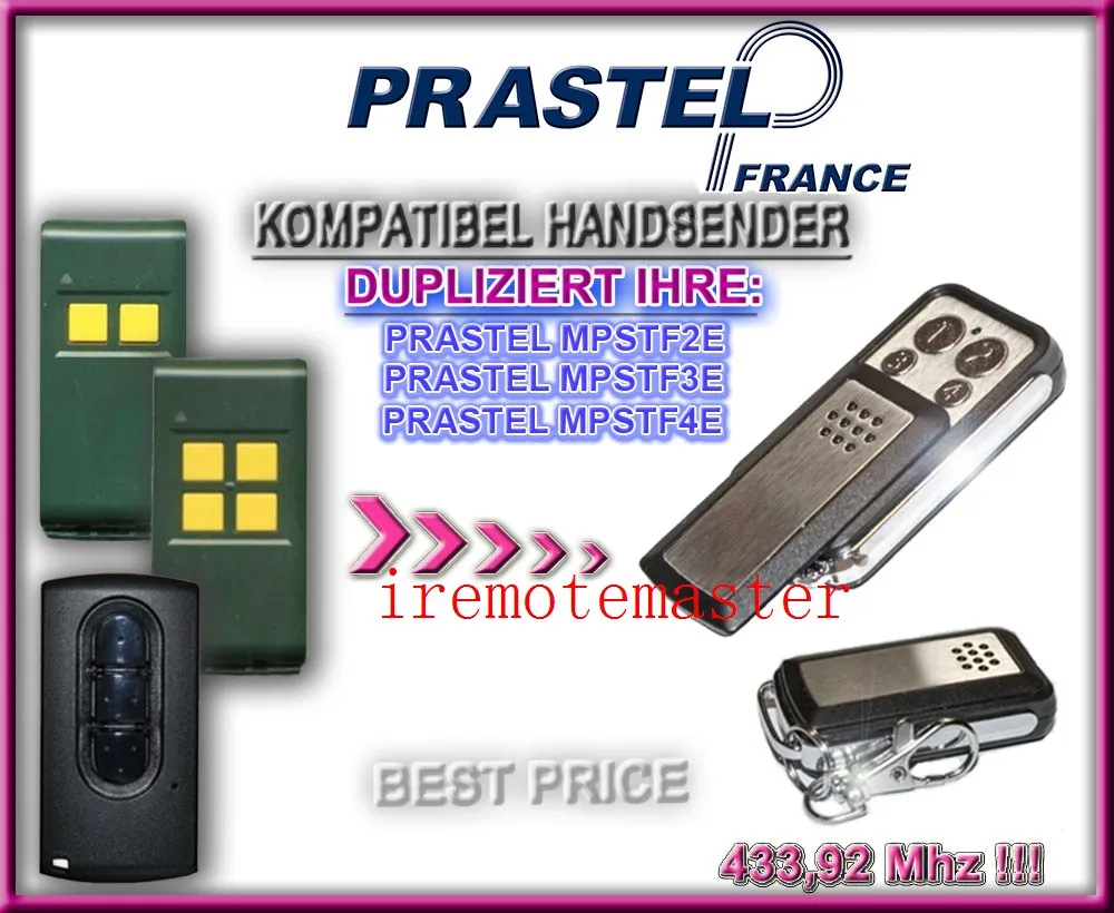 PRASTEL MPSTF2E, MPSTF3E, MPSTF4E 433,92MHZ compatible replacement remote control free shipping
PRASTEL MPSTF2E, MPSTF3E, MPSTF4E 433,92MHZ compatible replacement remote control free shipping
