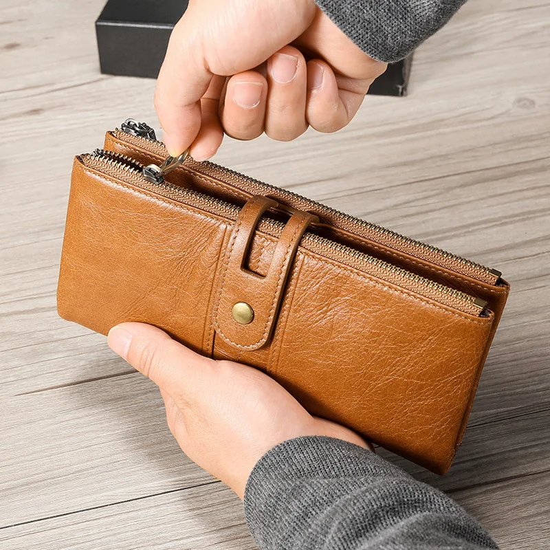 Double Zipper Genuine Leather Men Wallets Vintage Oil Wax Leather Wallet Women Card Holder Wallet Multifunction Long RFID Purse
Double Zipper Genuine Leather Men Wallets Vintage Oil Wax Leather Wallet Women Card Holder Wallet Multifunction Long RFID Purse