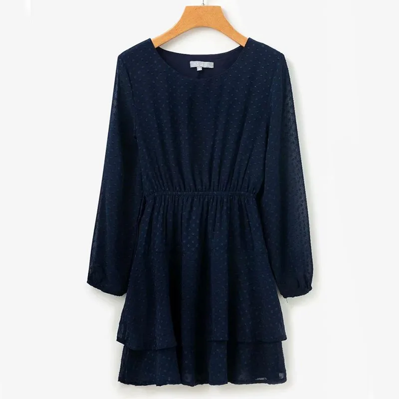 yinlinhe Blue Polka Dot Dress Women Long Sleeve Transparent Elegant Autumn Dress Elasticity Waist Ruffles Mini Vestido 5