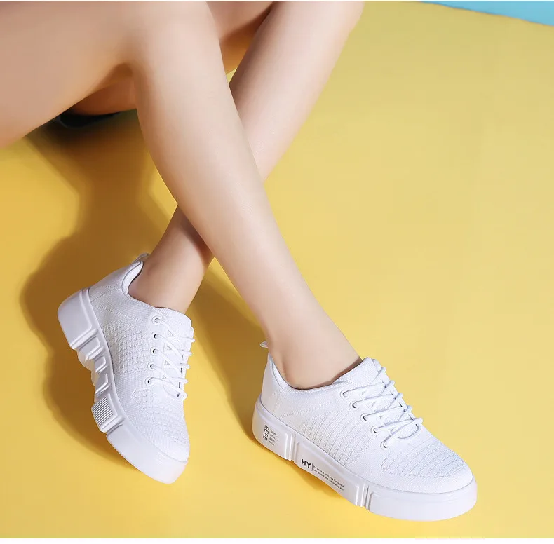 Spring NEW Women Sneakers Shoes Ladies lace up flat Platform white sneakers for Women Mesh Sock Casual Shoes Creepers (6)