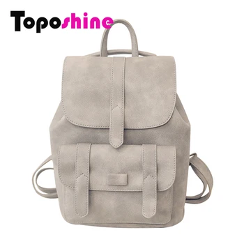 Toposhine Solid Vintage PU Leather Women Backpack