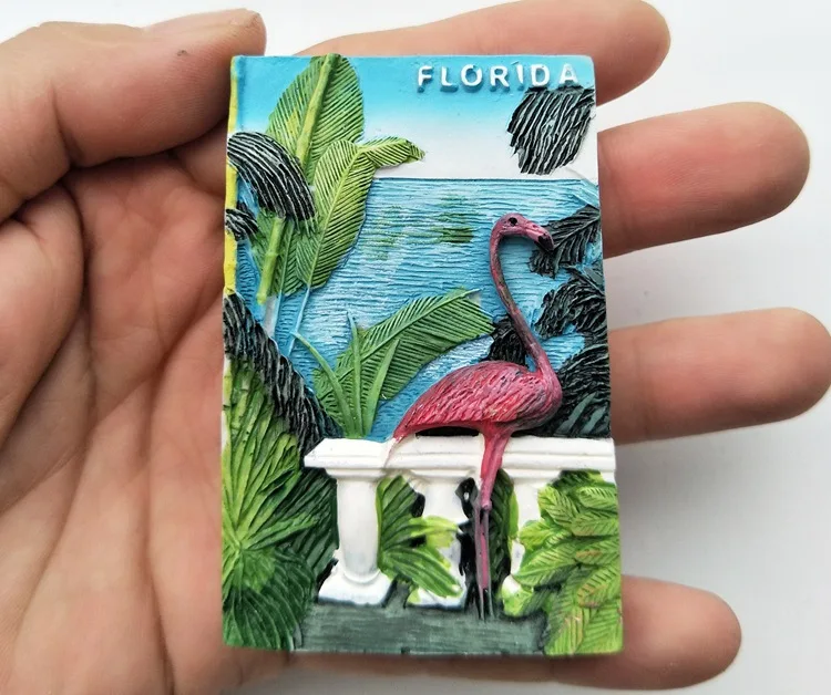 

World Tourism Flamingos Florida Memorial Resin Fridge Magnet 3D Refrigerator Magnets Sticker Travel Souvenir Home Decoration