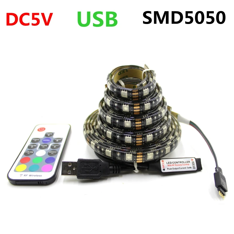 IP65 waterproof DC5V USB LED Strip RGB 5050 Black PCB Board Flexible Light TV Background Lighting RGB LED Strip Adhesive Tape
IP65 waterproof DC5V USB LED Strip RGB 5050 Black PCB Board Flexible Light TV Background Lighting RGB LED Strip Adhesive Tape