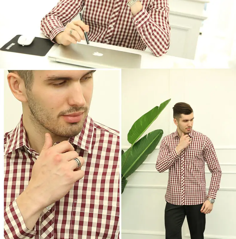 Plaid Shirts Men Free Iron Spring Summer Long Sleeve Cotton Business Formal Male Dress Shirts Leisure Social Shirts Brand MuLS 15