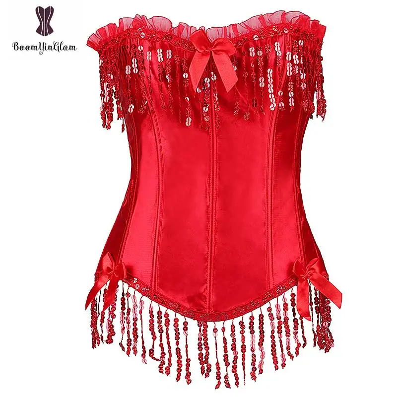 Tassel Red Corset Overbust Sexy Women Waist Slimming Satin Corsets Lace Up Sequin Decoration Free Shipping Promotional Corset
Tassel Red Corset Overbust Sexy Women Waist Slimming Satin Corsets Lace Up Sequin Decoration Free Shipping Promotional Corset