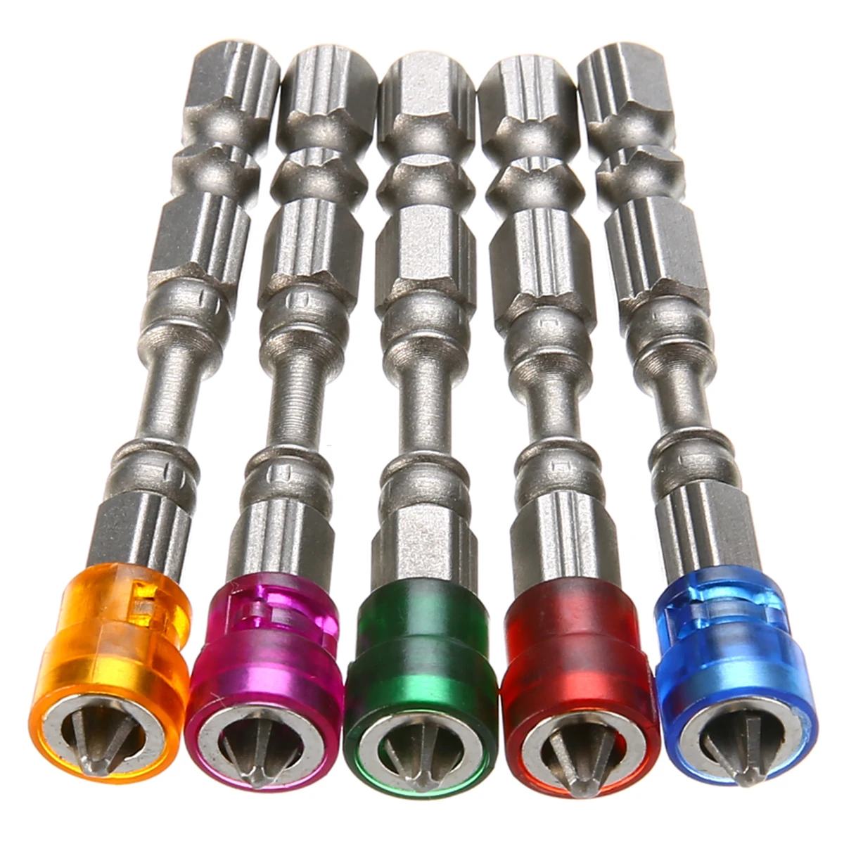 PDTO 5pcs 65mm Anti Slip Electric Hex Magnetic Screwdriver Bit S2 PH2 Single Head Bit Hand Tool