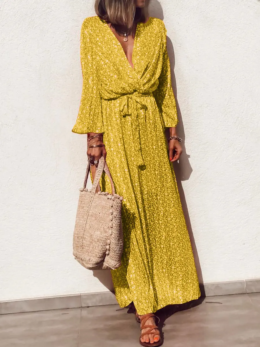 Printed Bohemian Maxi Dresses for Women V Neck Long Sleeve Summer Beach Dresses Sashes A-Line Vestidos
Printed Bohemian Maxi Dresses for Women V Neck Long Sleeve Summer Beach Dresses Sashes A-Line Vestidos
