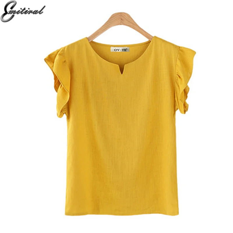 Emitiral 2018 Summer Basic Women Tops V Point Frill Sleeveless Linen Female Blouses Plus Size M- 5XL Casual Shirts Daily Blusas
Emitiral 2018 Summer Basic Women Tops V Point Frill Sleeveless Linen Female Blouses Plus Size M- 5XL Casual Shirts Daily Blusas
