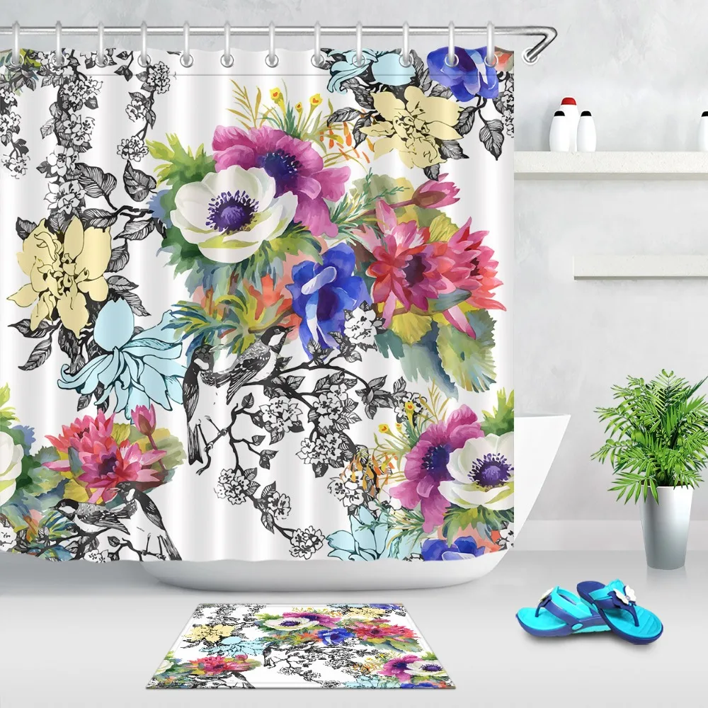 LB Watercolor Flowers Leaf White Extra Long Shower Curtain with Mat Set Nature Bathroom Waterproof Fabric For Art Bathtub Decor
LB Watercolor Flowers Leaf White Extra Long Shower Curtain with Mat Set Nature Bathroom Waterproof Fabric For Art Bathtub Decor