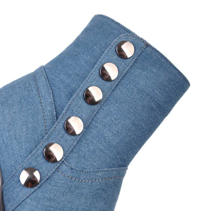 New Women Boots Plus Size 34-43 Women Fashion Shoes Autumn Winter Denim Thick Heel Ankle Boots Casual Shoes Woman Zip High Heels (4)