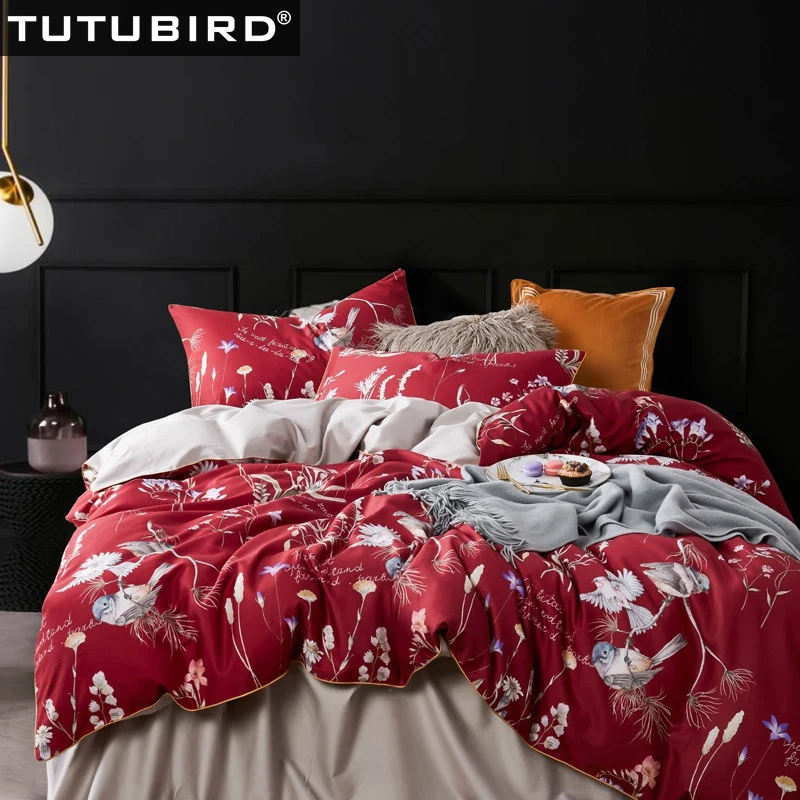 Red floral bird print pure soft bed sheets European Luxury Egyptian cotton bedding set girls blue Satin duvet cover bedspread
Red floral bird print pure soft bed sheets European Luxury Egyptian cotton bedding set girls blue Satin duvet cover bedspread