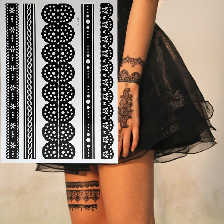 Временная татуировка хной с черными перьями для кружевных рук стикеры тела 1 шт. |
