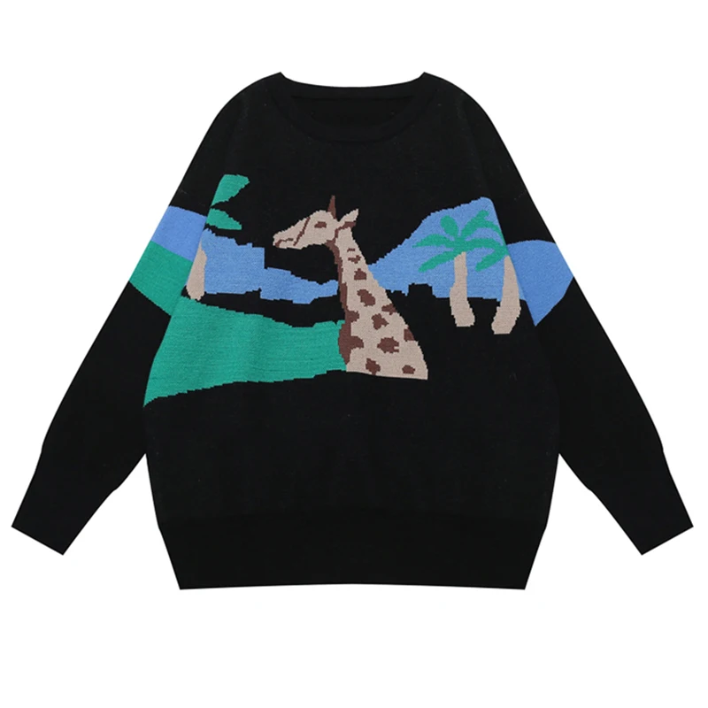 PERHAPS U women black sweater knitted pullovers long sleeve giraffe animal o neck loose winter M0139
PERHAPS U women black sweater knitted pullovers long sleeve giraffe animal o neck loose winter M0139