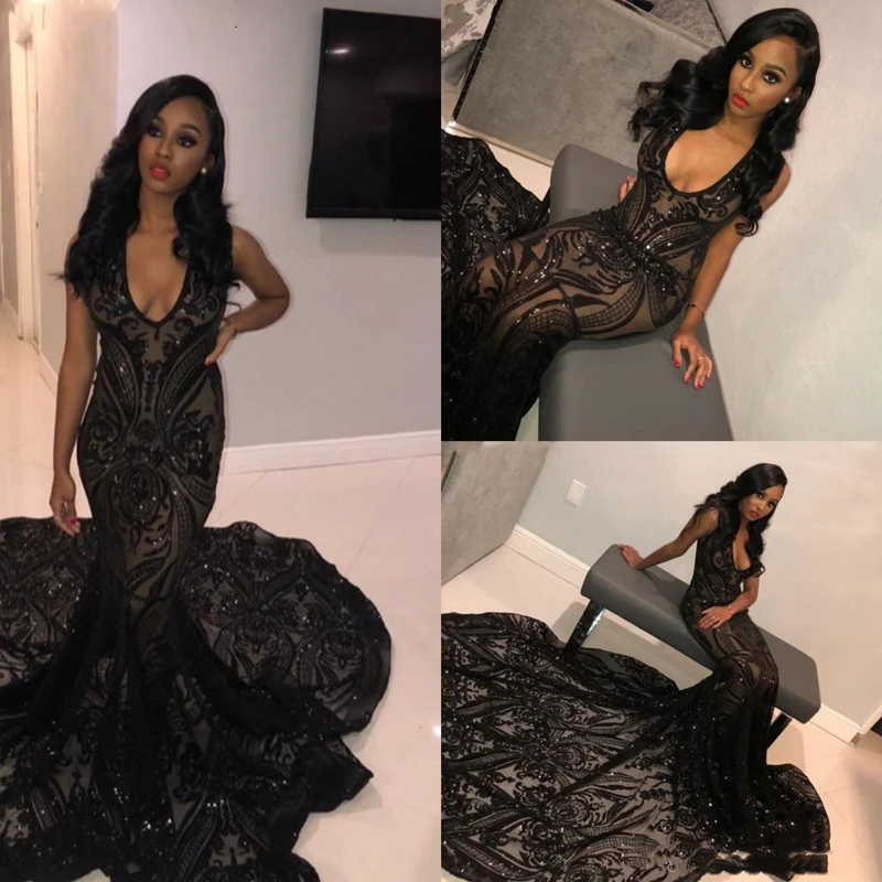 Sparkle Sexy Deep V-Neck Black Mermaid Party Evening Dresses 2019 Applqiues Sequins Long Formal Dress Prom Gowns Women
Sparkle Sexy Deep V-Neck Black Mermaid Party Evening Dresses 2019 Applqiues Sequins Long Formal Dress Prom Gowns Women