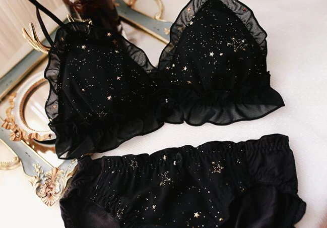 100% Real Photo Sexy Cute Kawaii Gold Star Printing Day Night Wireless Seamless Bra Panties Vitality Set Super Bikini Lingerie
100% Real Photo Sexy Cute Kawaii Gold Star Printing Day Night Wireless Seamless Bra Panties Vitality Set Super Bikini Lingerie