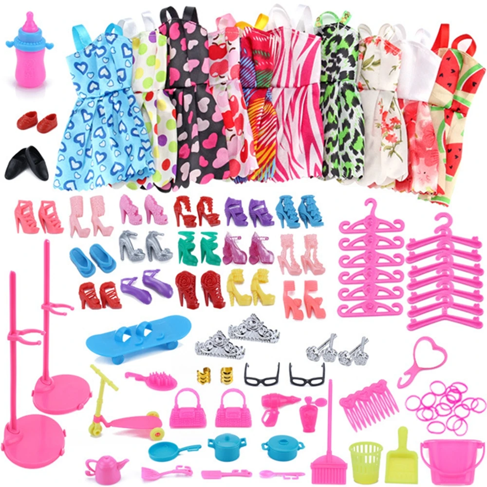83 Item/Set Doll Accessories=10 Pcs Doll Clothes Dress+18 Pairs Shoes+2 Pcs Crown+2 Handbag+12 Clothes Hanger for Barbies Doll
83 Item/Set Doll Accessories=10 Pcs Doll Clothes Dress+18 Pairs Shoes+2 Pcs Crown+2 Handbag+12 Clothes Hanger for Barbies Doll