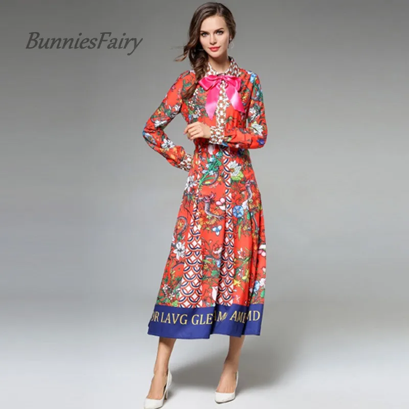BunniesFairy Autumn European and American Style Turn Down Collar Bow-not Stitching Floral Print Dress Robe Vestidos De Festa
BunniesFairy Autumn European and American Style Turn Down Collar Bow-not Stitching Floral Print Dress Robe Vestidos De Festa