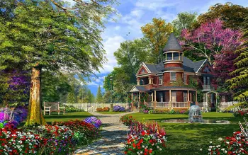 Summer House Build Tree Road Courtyard Garden backdrop High quality Computer print wedding background
Summer House Build Tree Road Courtyard Garden backdrop High quality Computer print wedding background