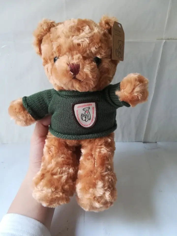 Фото Милая плюшевая игрушка Тедди примерно 30 см зеленый свитер коричневый медведь
