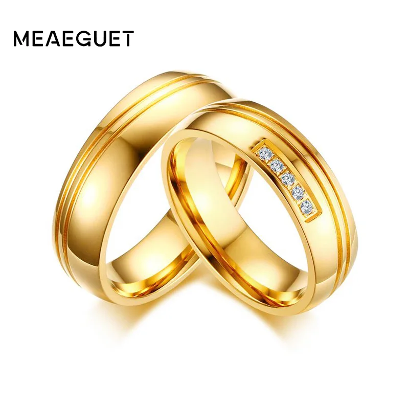 Meaeguet Unisex Cubic Zirconia Wedding Band Gold-color Stainless Steel Engagement Ring For Female Male Alliance Couple Love Anel
Meaeguet Unisex Cubic Zirconia Wedding Band Gold-color Stainless Steel Engagement Ring For Female Male Alliance Couple Love Anel
