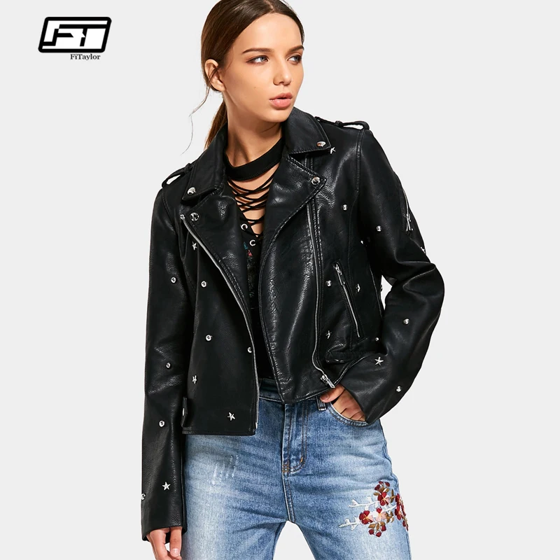 Fitaylor Women Faux Soft Leather Rivet Jacket Coat Pu Punk Black Motorcycle Epaulet Zipper Female Leather Yellow Pink Outerwear
Fitaylor Women Faux Soft Leather Rivet Jacket Coat Pu Punk Black Motorcycle Epaulet Zipper Female Leather Yellow Pink Outerwear