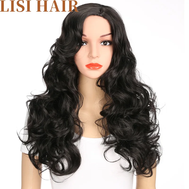 LISIHAIR 24inches Black Wig Long Wavy Wigs Synthetic Wigs For Black Women