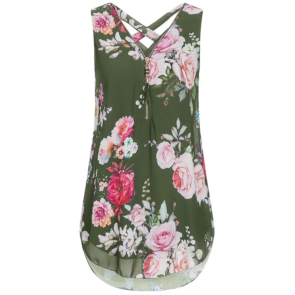 Women Loose Flowers Chiffon Sleeveless Tank Top V-Neck Zipper Bralette Crop Top festival top Shirts debardeur femme Hot Sale
Women Loose Flowers Chiffon Sleeveless Tank Top V-Neck Zipper Bralette Crop Top festival top Shirts debardeur femme Hot Sale
