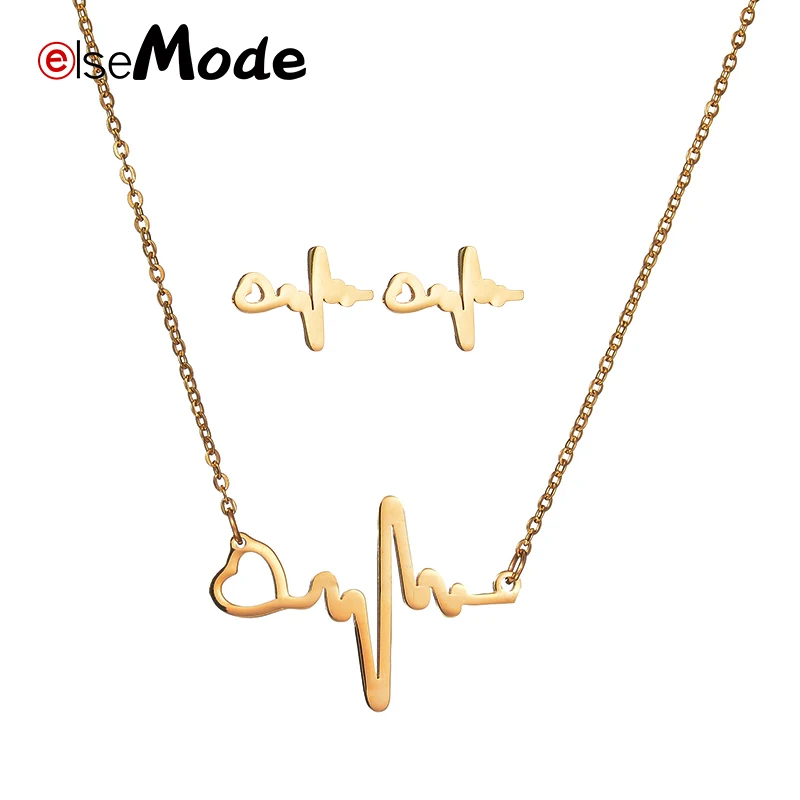 Elsemode LOVE Heart Stainless Steel Women Jewelry Sets Rose Gold Electrocardiogram Wave Metal Neckalce Earrings Birthday Gift
Elsemode LOVE Heart Stainless Steel Women Jewelry Sets Rose Gold Electrocardiogram Wave Metal Neckalce Earrings Birthday Gift