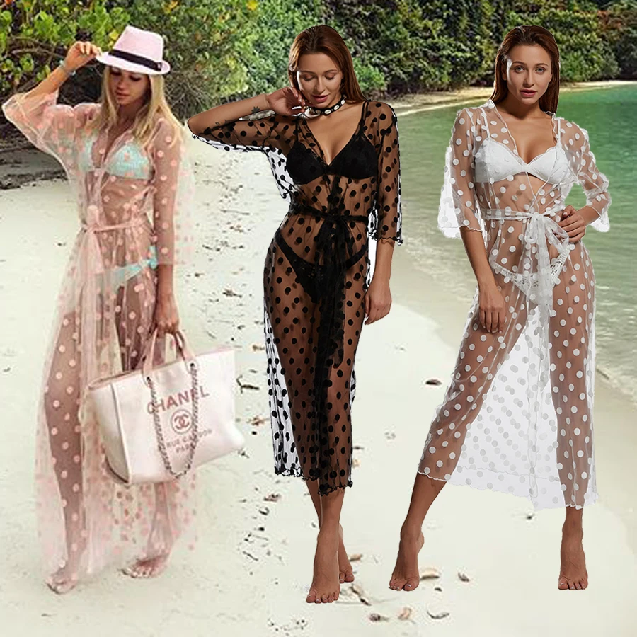 2019 Women Dress Sexy See-Through Dot Three Quarter Sleeve Bikini Cover Up Cardigan Swimwear Beach Long Dresses Bathing Suit
2019 Women Dress Sexy See-Through Dot Three Quarter Sleeve Bikini Cover Up Cardigan Swimwear Beach Long Dresses Bathing Suit