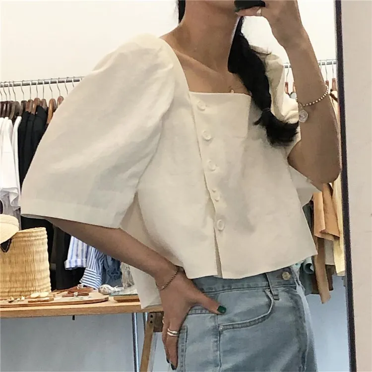 Vintage Plus Size Summer Blouses and Tops Women Short Sleeve Side Single Breasted Square Neck Loose Women Clothes 2019 Blusas
Vintage Plus Size Summer Blouses and Tops Women Short Sleeve Side Single Breasted Square Neck Loose Women Clothes 2019 Blusas